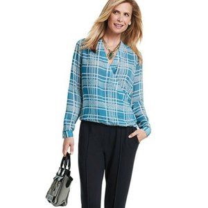 Cabi | Windowpane Wrap Blouse Size XL